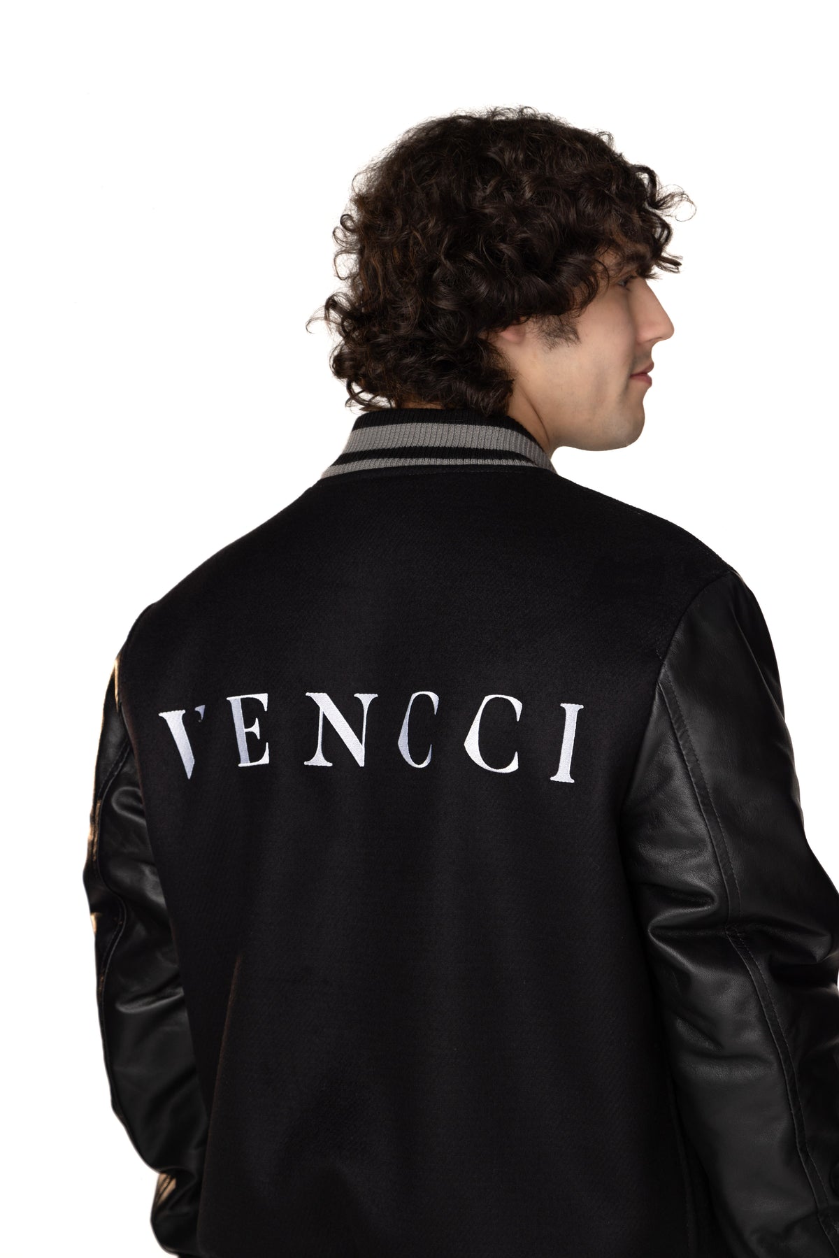 VENCCI "001/001"- Cashmere-Blend Wool Jacket with Lambskin Sleeves