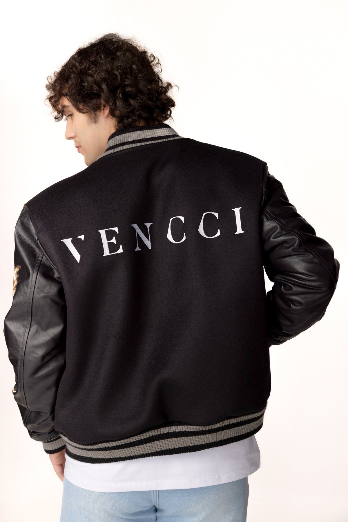 VENCCI "001/001"- Cashmere-Blend Wool Jacket with Lambskin Sleeves