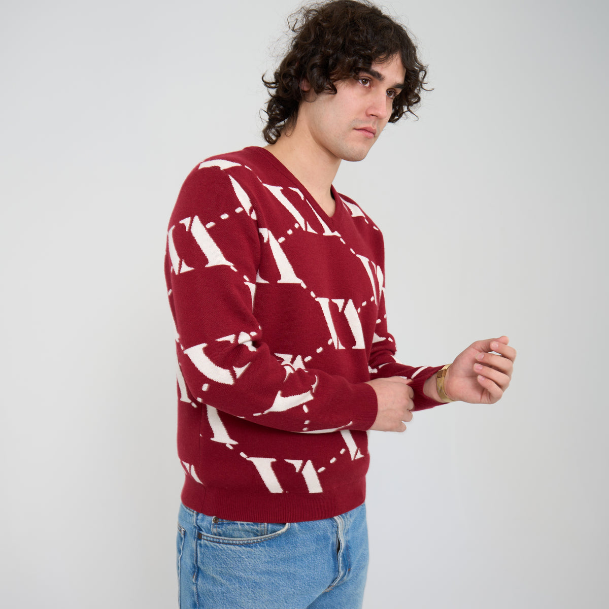 VENCCI Suéter de lã merino plush vermelho