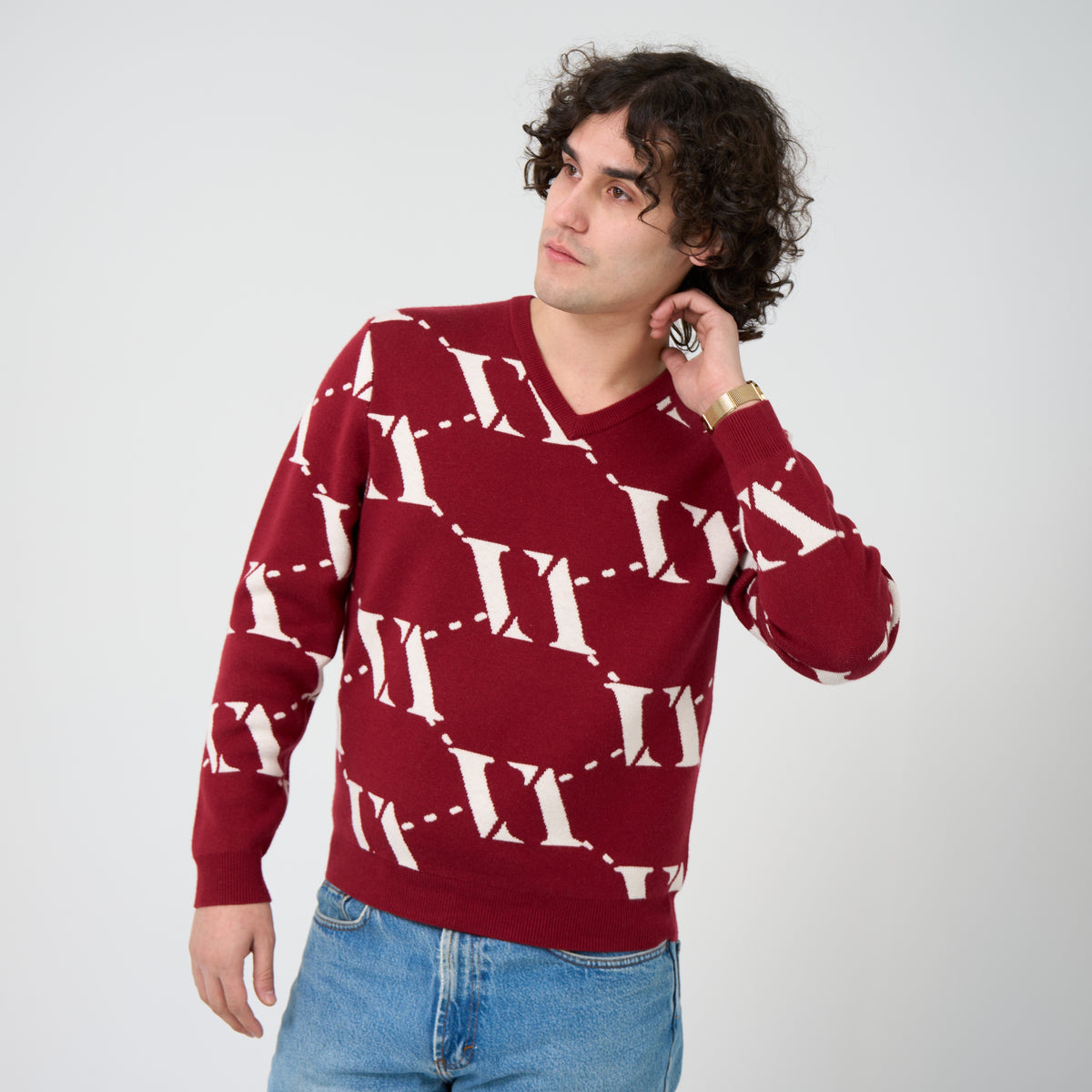 VENCCI Suéter de lã merino plush vermelho