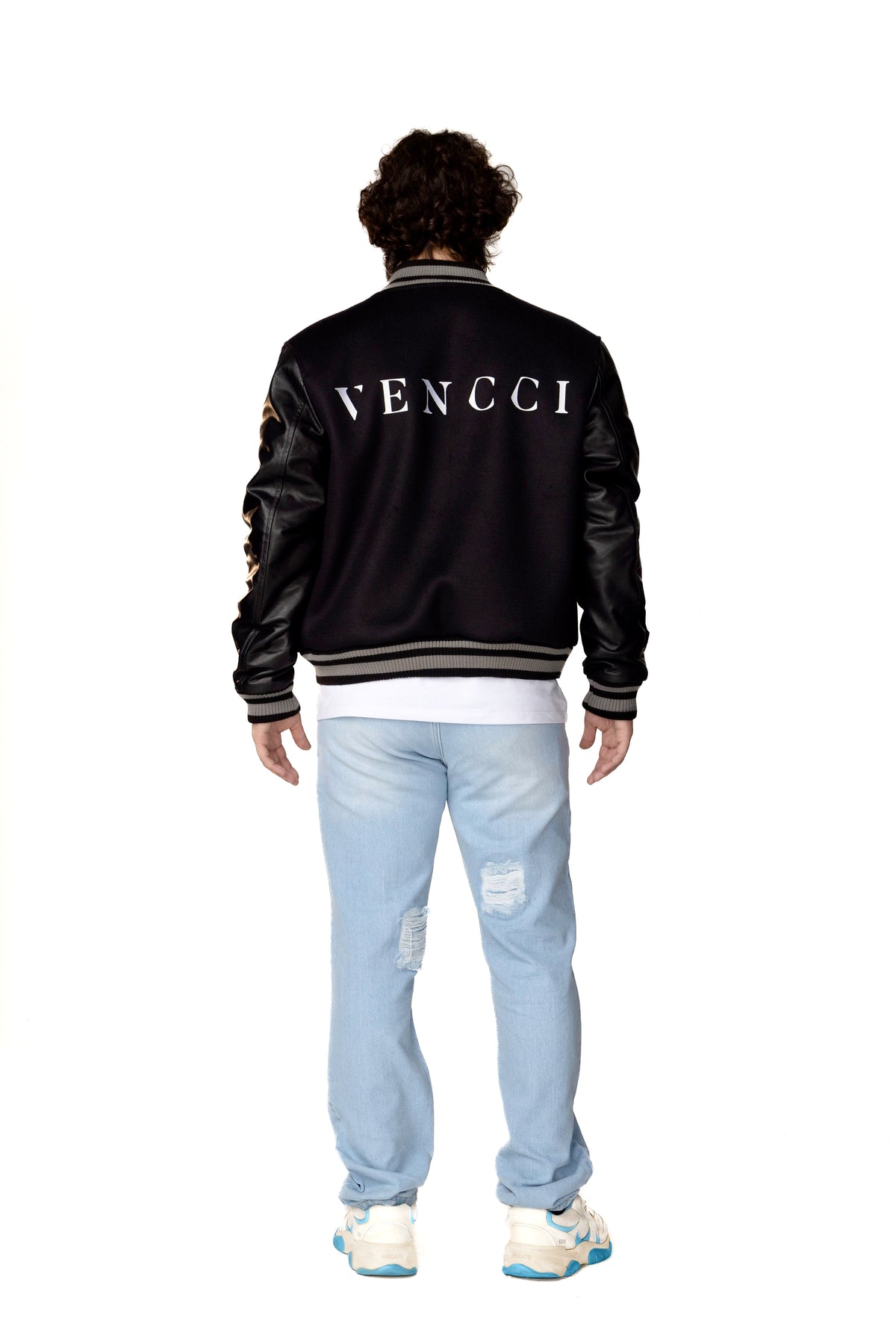 VENCCI "001/001"- Cashmere-Blend Wool Jacket with Lambskin Sleeves