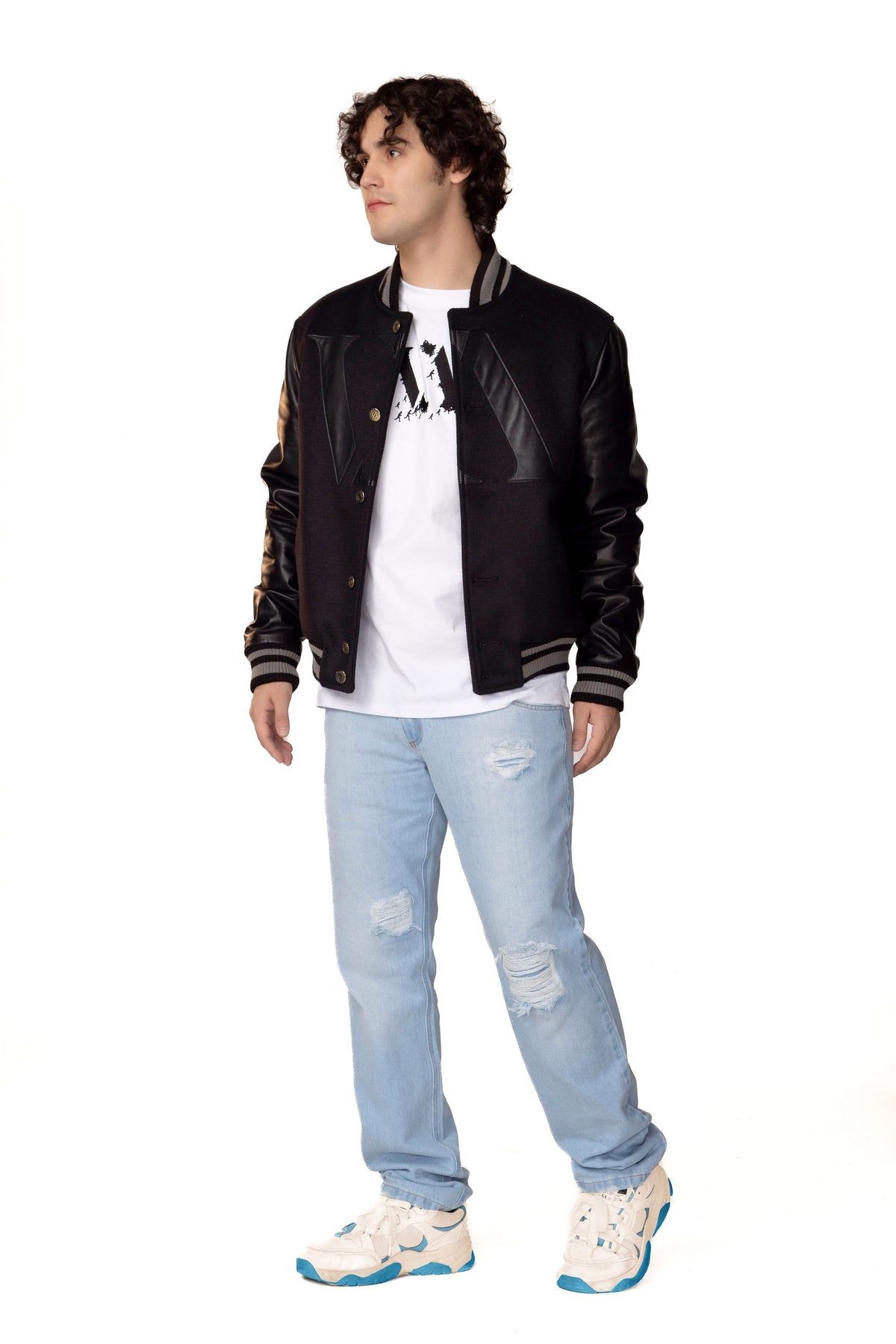 VENCCI "001/001"- Cashmere-Blend Wool Jacket with Lambskin Sleeves
