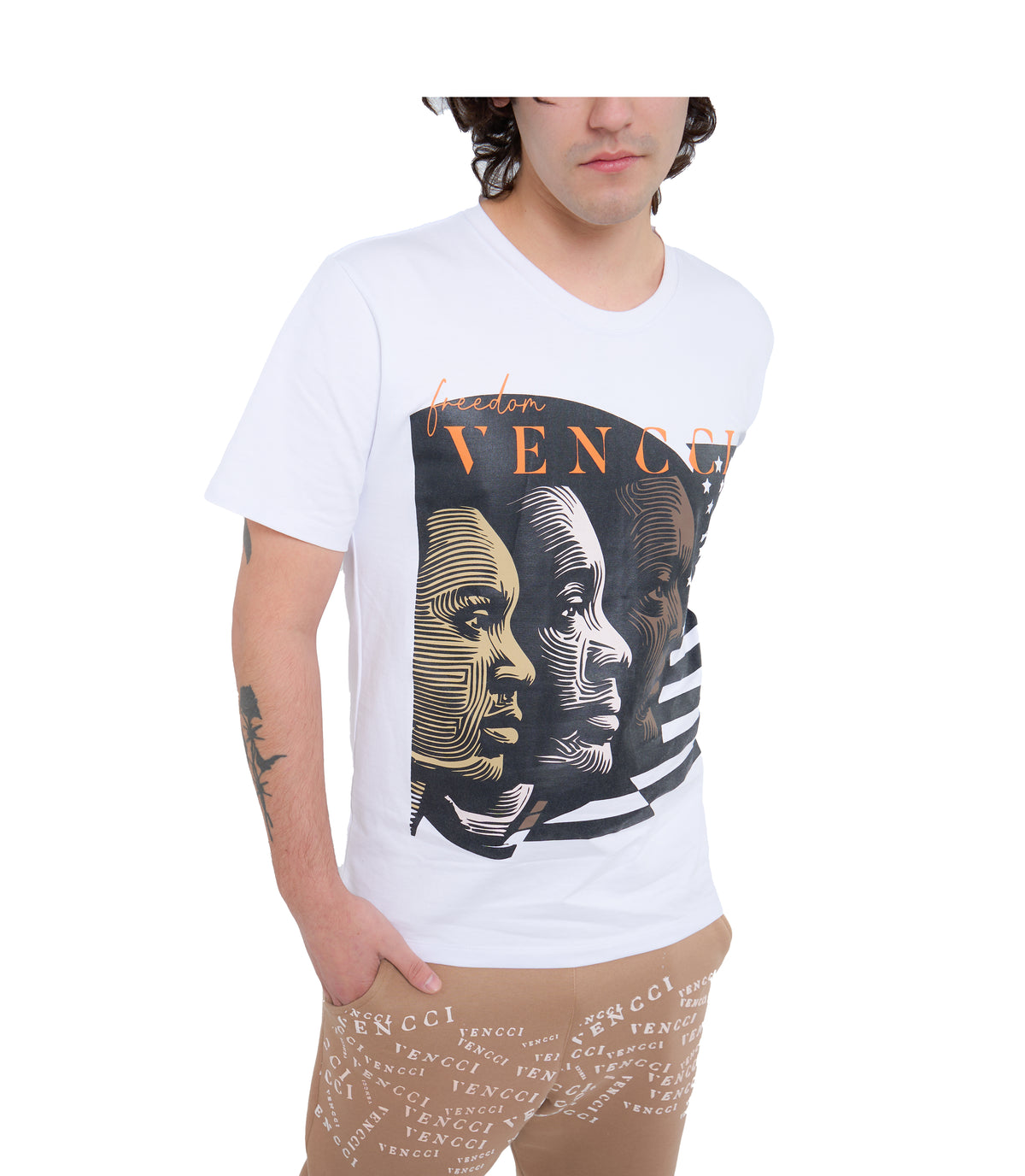 VENCCI WHITE  FREEDOM COMBED COTTON TEE