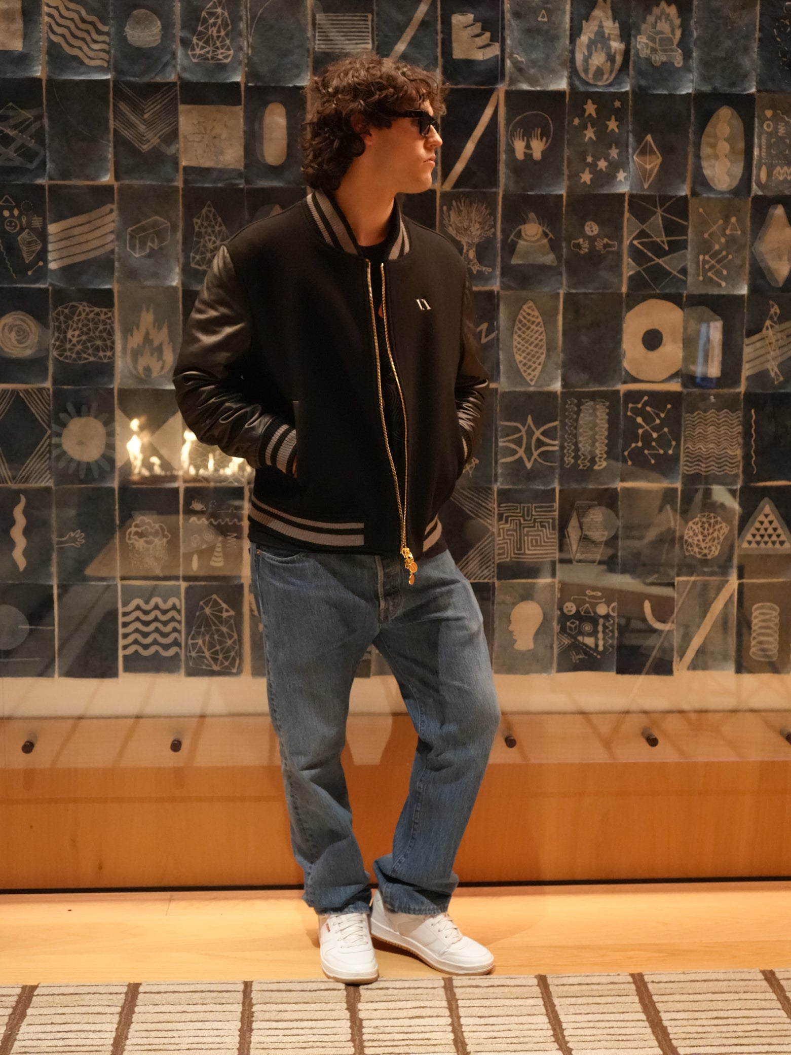Cashmere varsity jacket — back graphic view