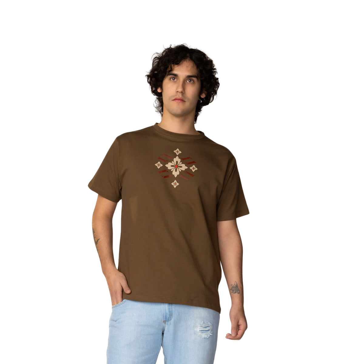 VENCCI OLIVE FLORAL VV MONOGRAM TEE