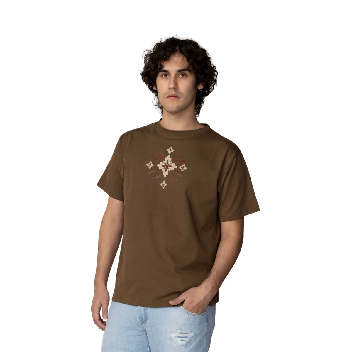VENCCI OLIVE FLORAL VV MONOGRAM TEE