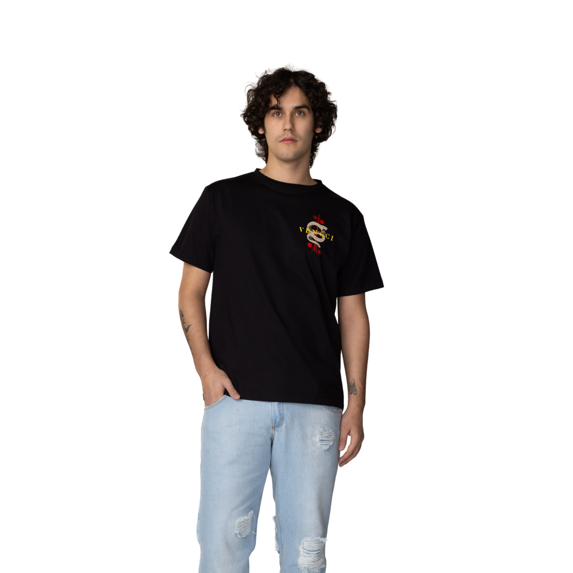 Serpent jersey tee — chest graphic detail