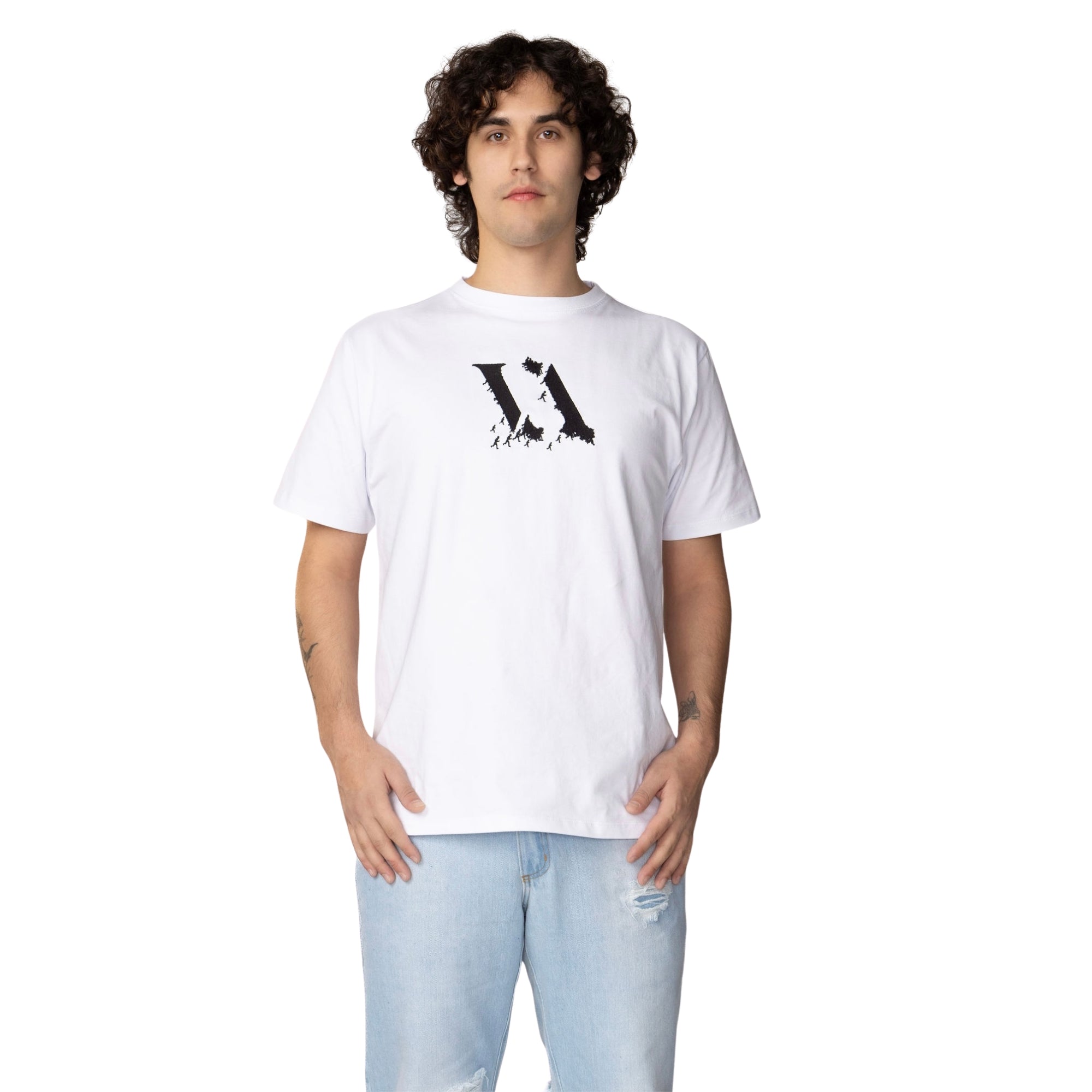 The Move Italian cotton tee — Vencci thread embroidery detail