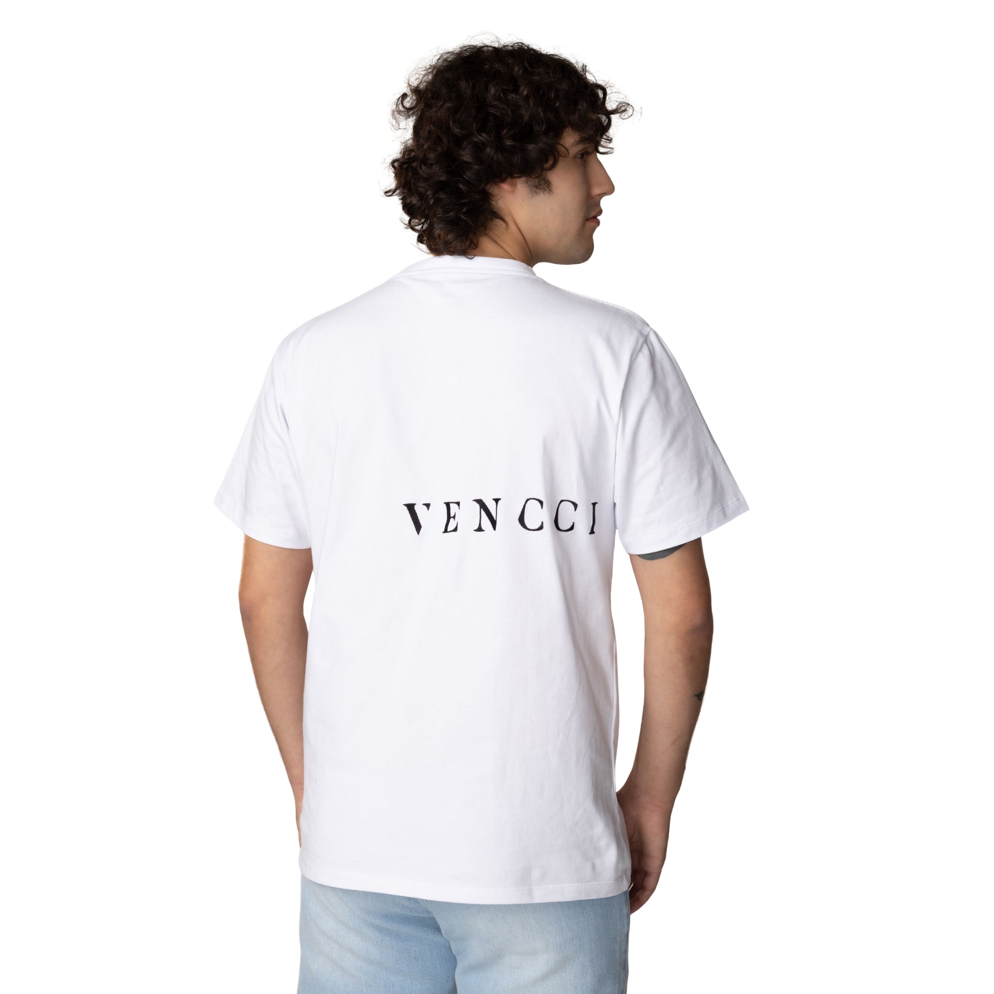 The Move Vencci embroidery tee in Italian cotton — model back view