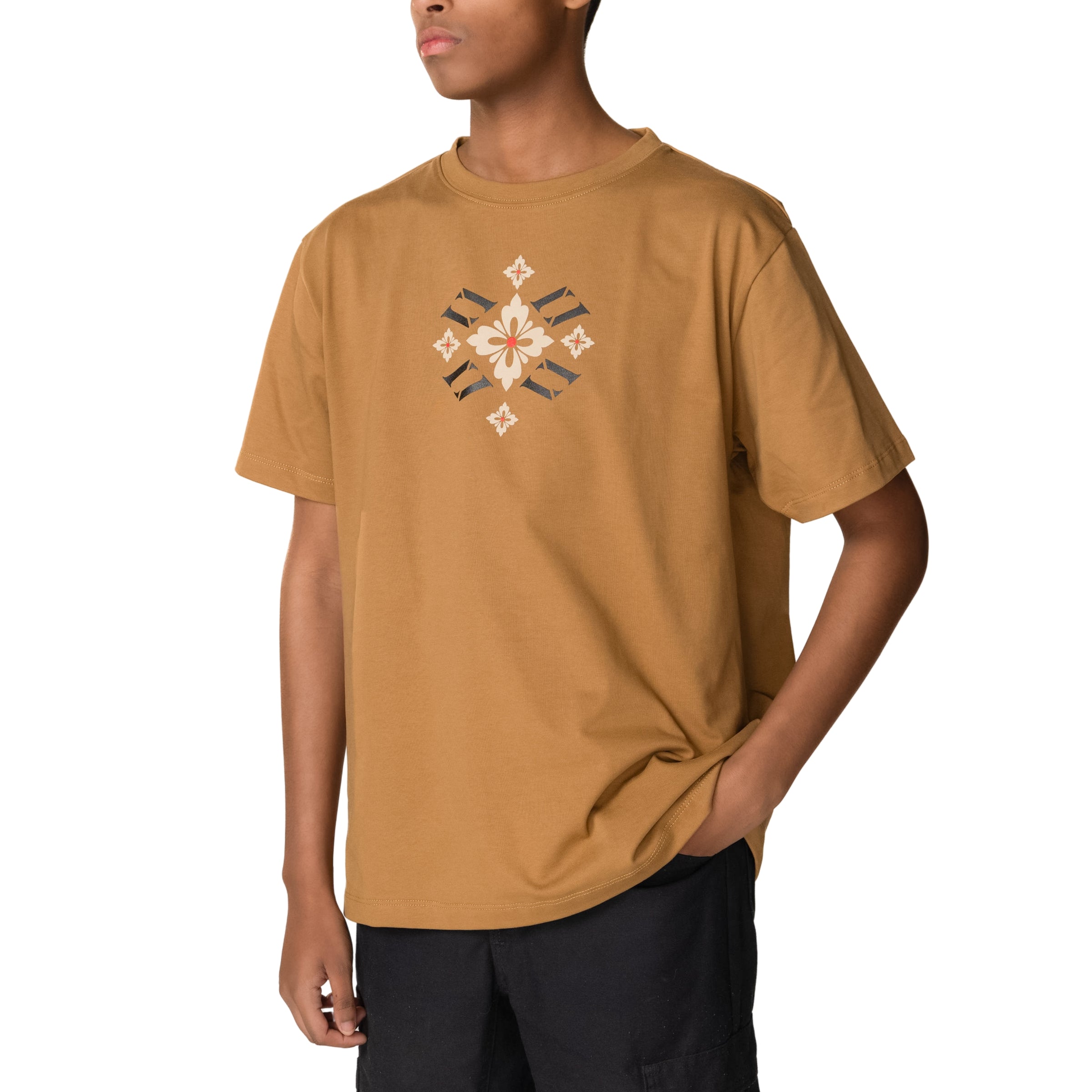 Floral VV Monogram tan tee — Vencci back graphic
