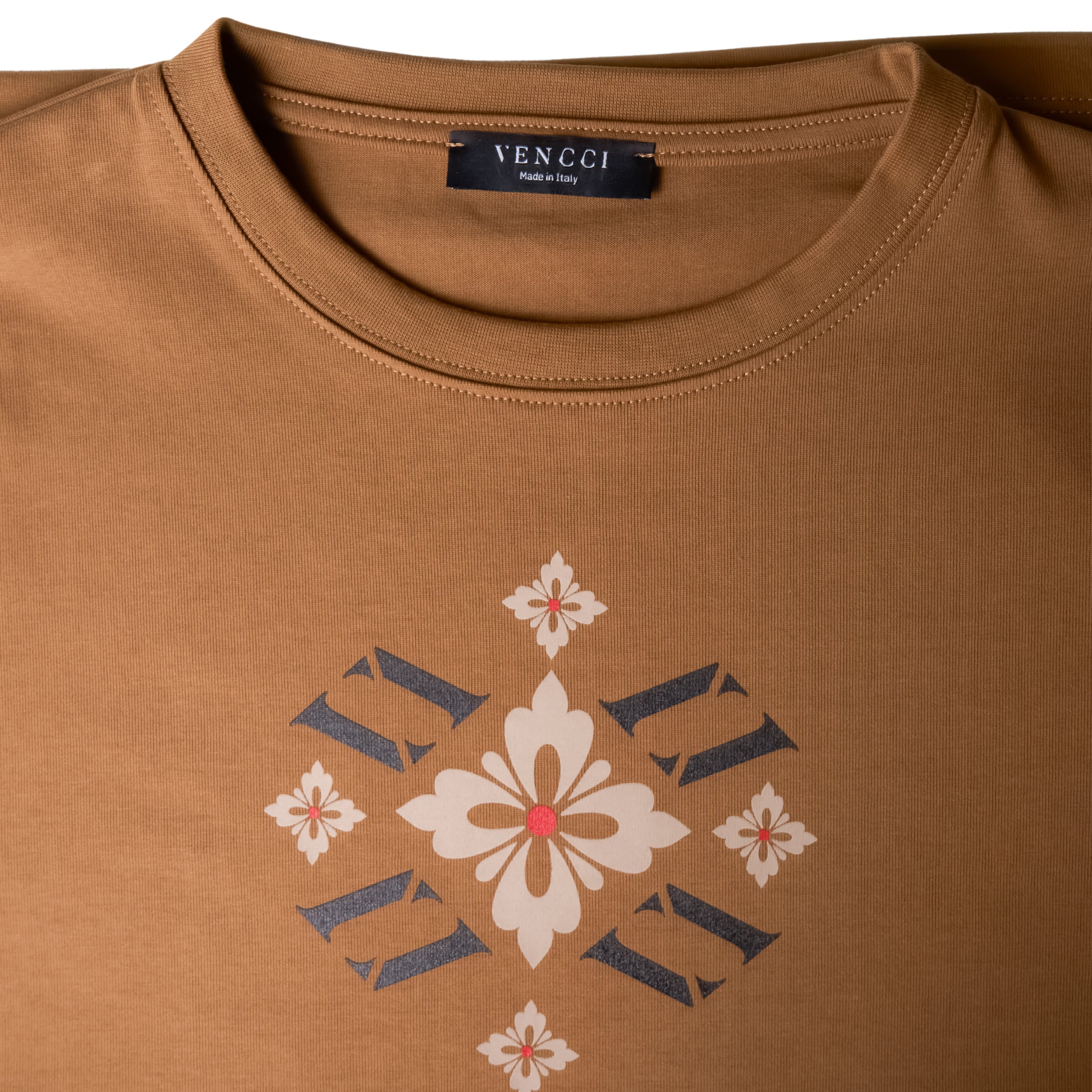 Floral VV Monogram tan tee — styled view