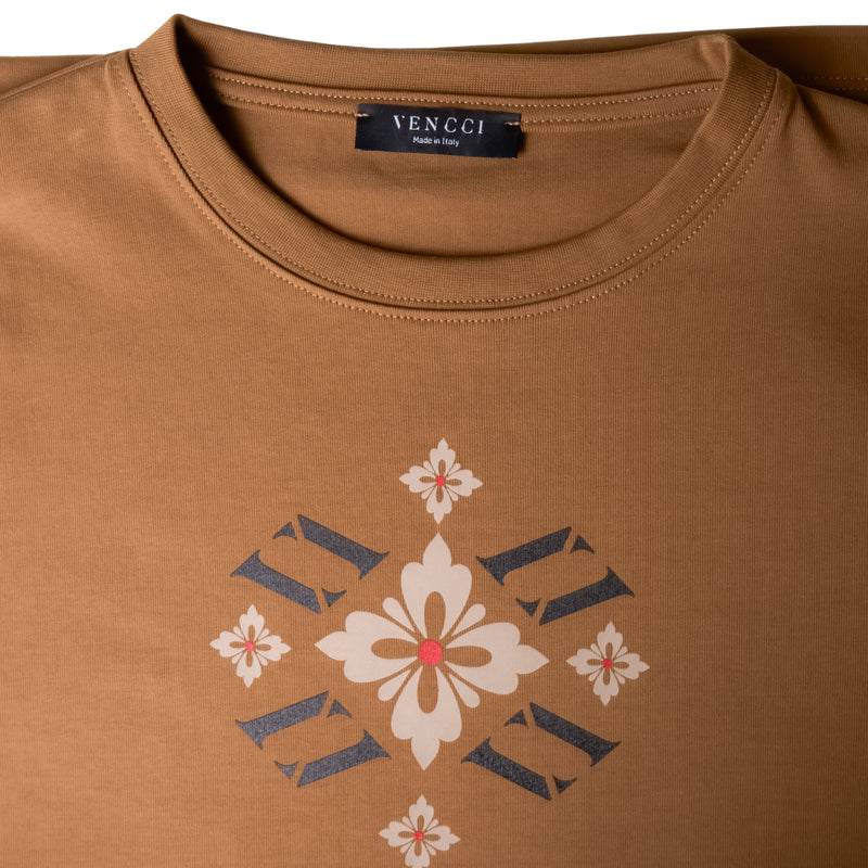 VENCCI TAN FLORAL VV MONOGRAM TEE