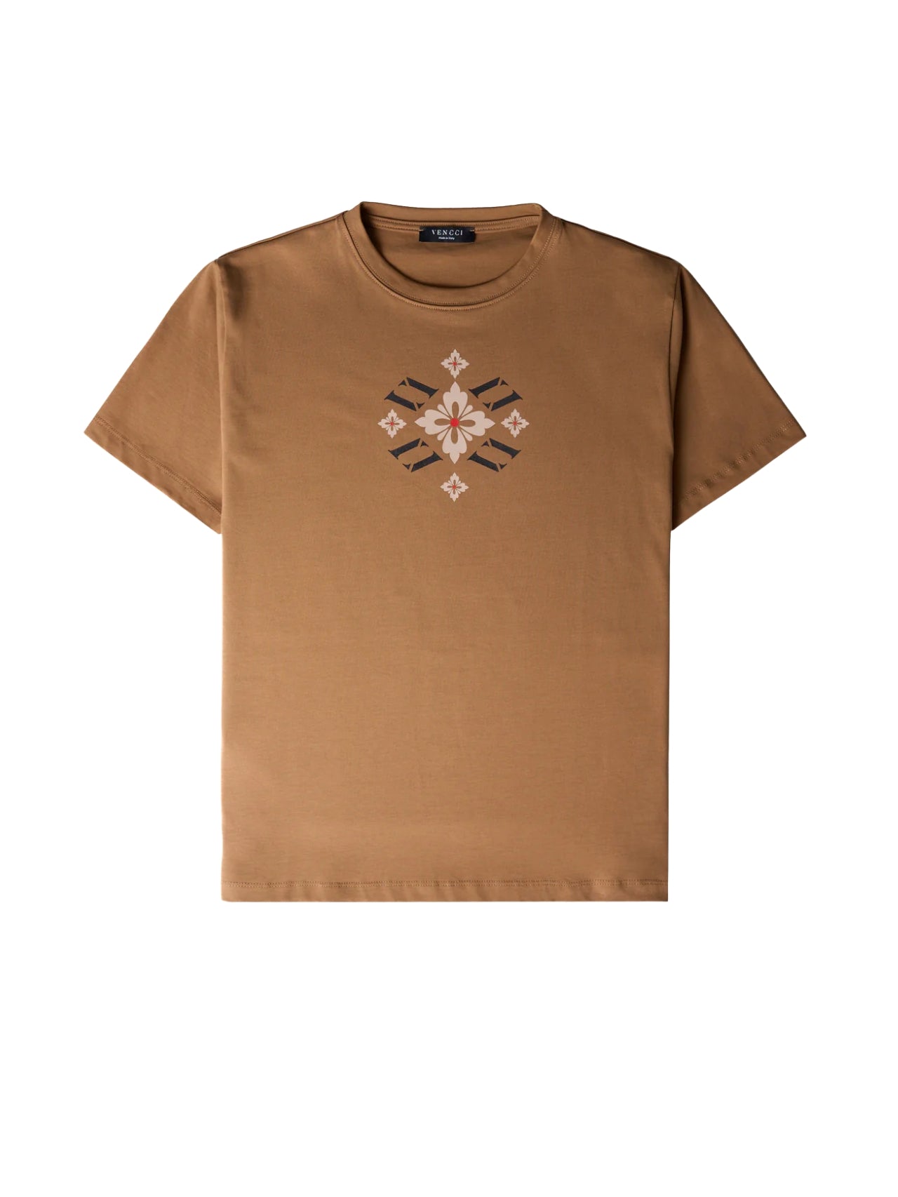 Floral VV Monogram tee in tan — front floral graphic
