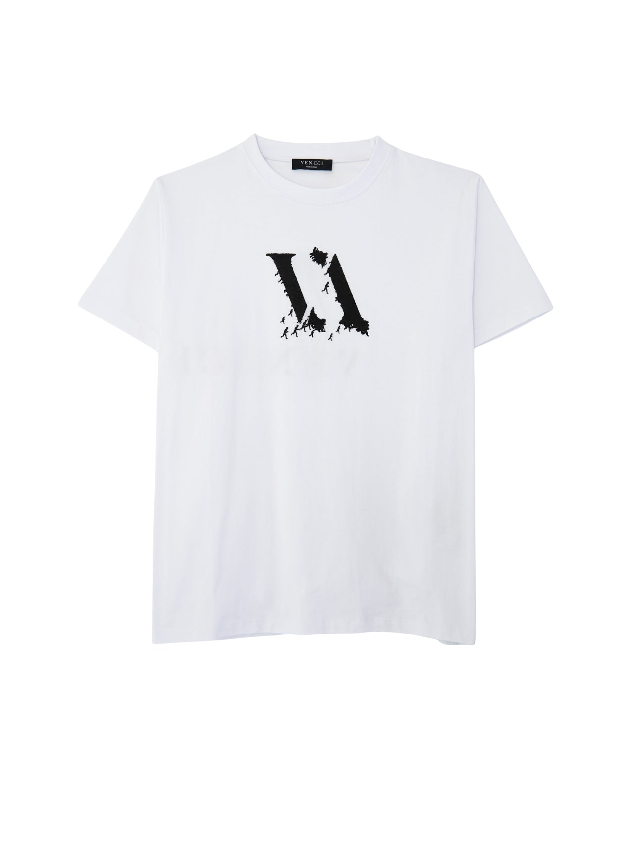 The Move men's Italian cotton embroidery tee — Vencci monogram, front